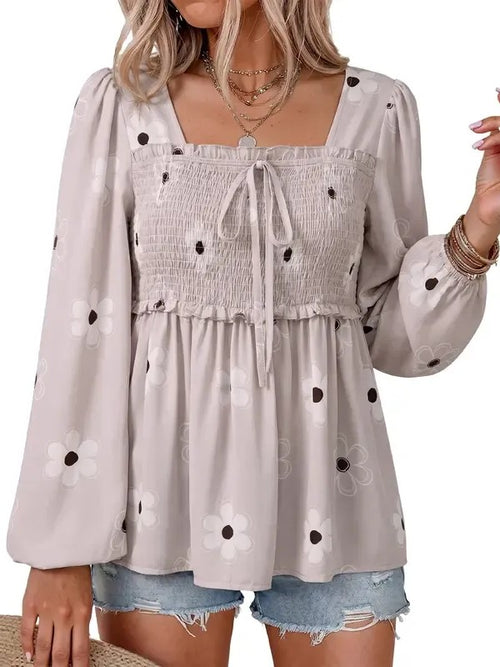 Women's Boho Floral Ruffle Square Neck Casual Shirt