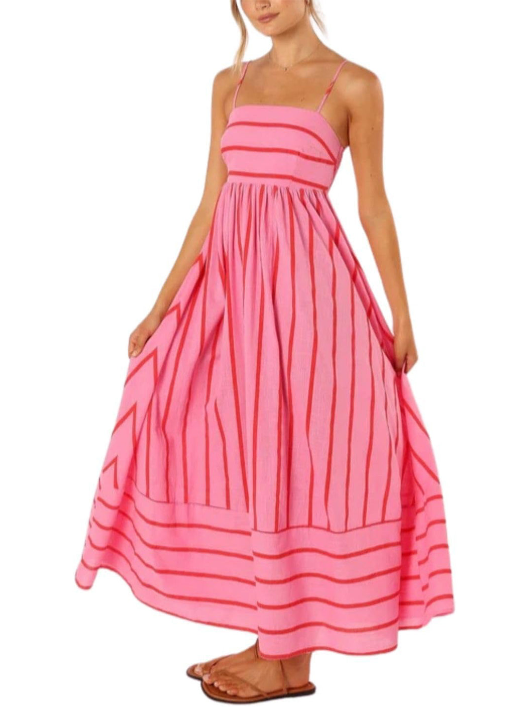 Women's Summer Striped Back Cutout Cami Maxi Dress