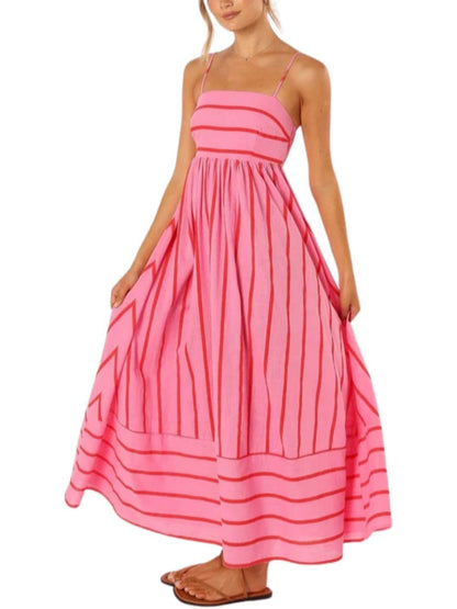 Women's Summer Striped Back Cutout Cami Maxi Dress