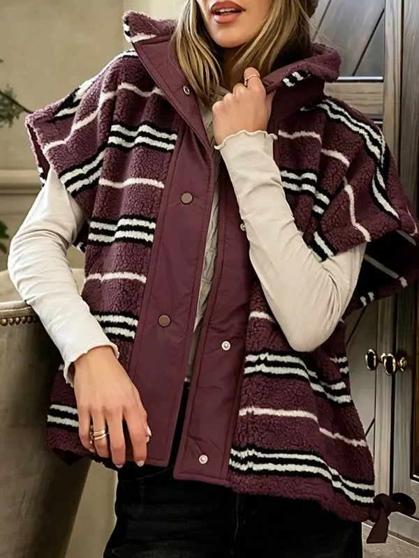 Women's Oversized Striped Sherpa Fleece Vest