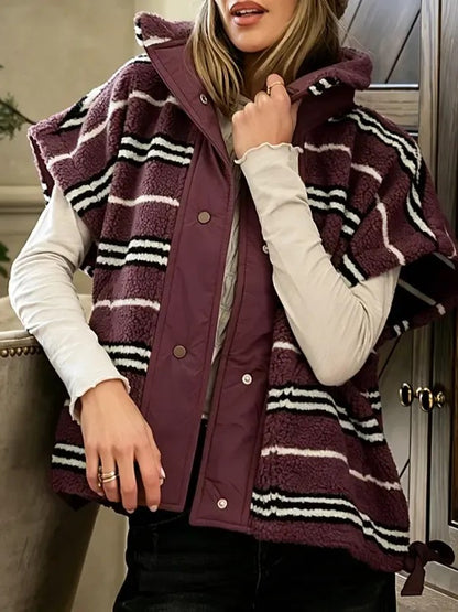 Women's Oversized Striped Sherpa Fleece Vest