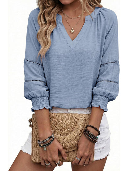 Women's 3/4 Sleeve V Neck Pleated Business Tops