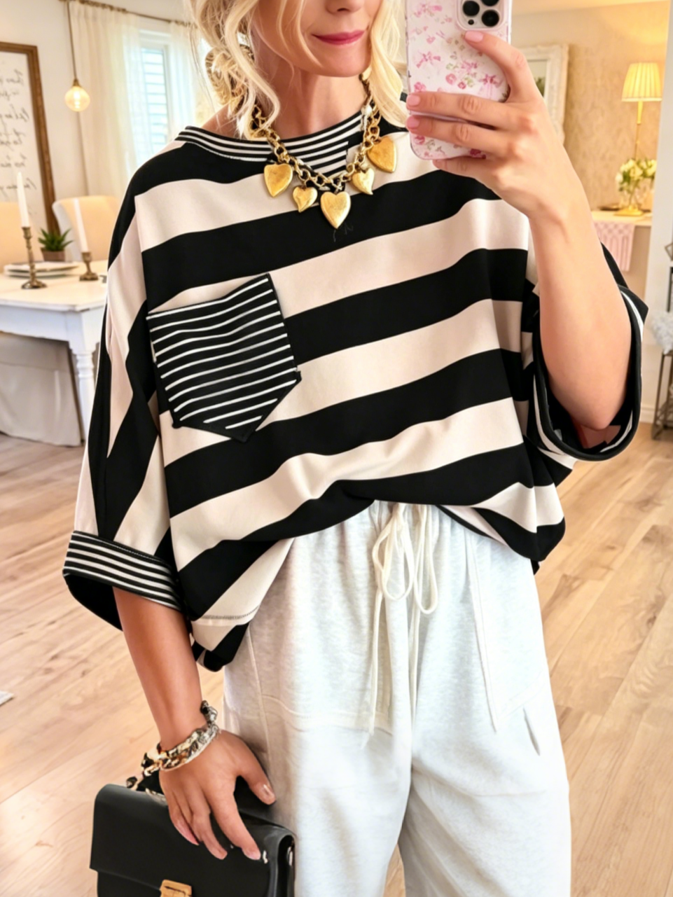 Women's Striped Contrast Pocket T-shirt