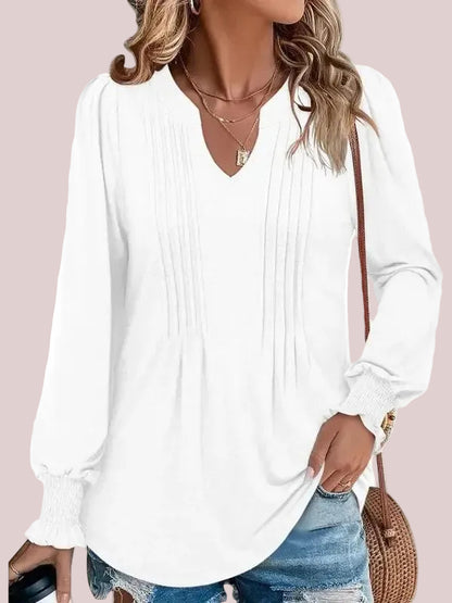 Women's Print Notch V‑Neck Long Sleeve Top