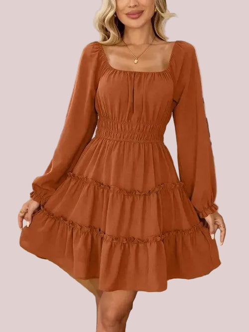 Women's Square Neck Boho Mini Dress with Pockets