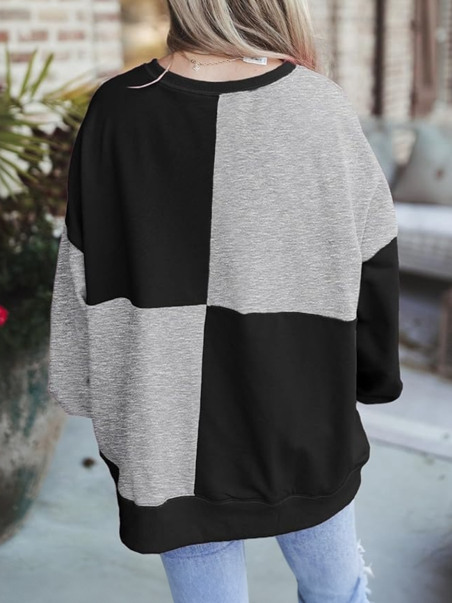 Women's Oversized Button‑Down Patchwork Pullover