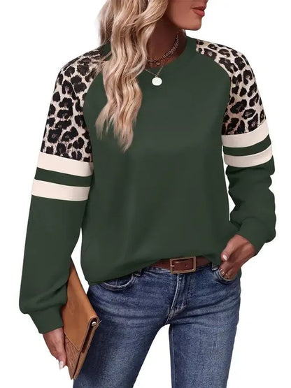 Women's Leopard Color Block Crewneck Sweatshirt