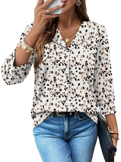 Summer Loose 3/4 Sleeve Printed Dressy Blouse