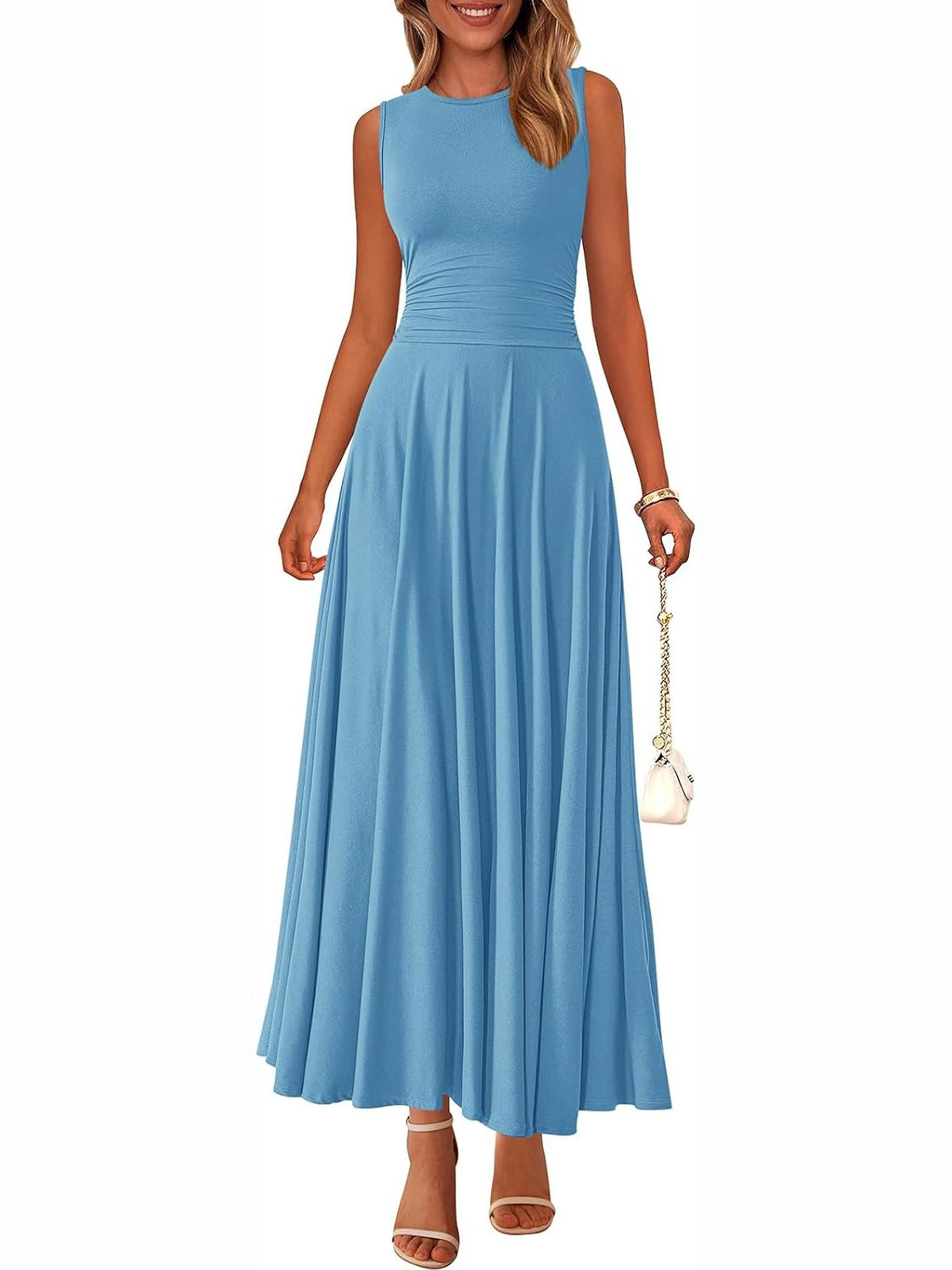 Women's Sleeveless Ruched High Waist Maxi Dress