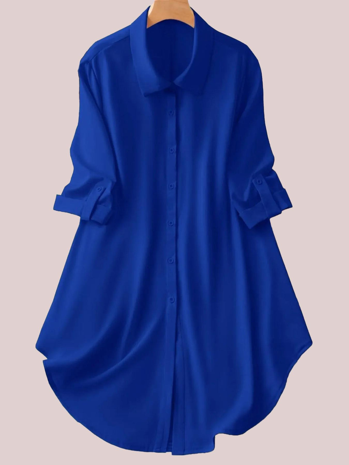 Women's Plus Size Roll Tab Sleeve Curved Hem Longline Shirt