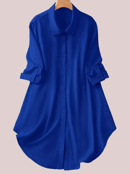 Women's Plus Size Roll Tab Sleeve Curved Hem Longline Shirt