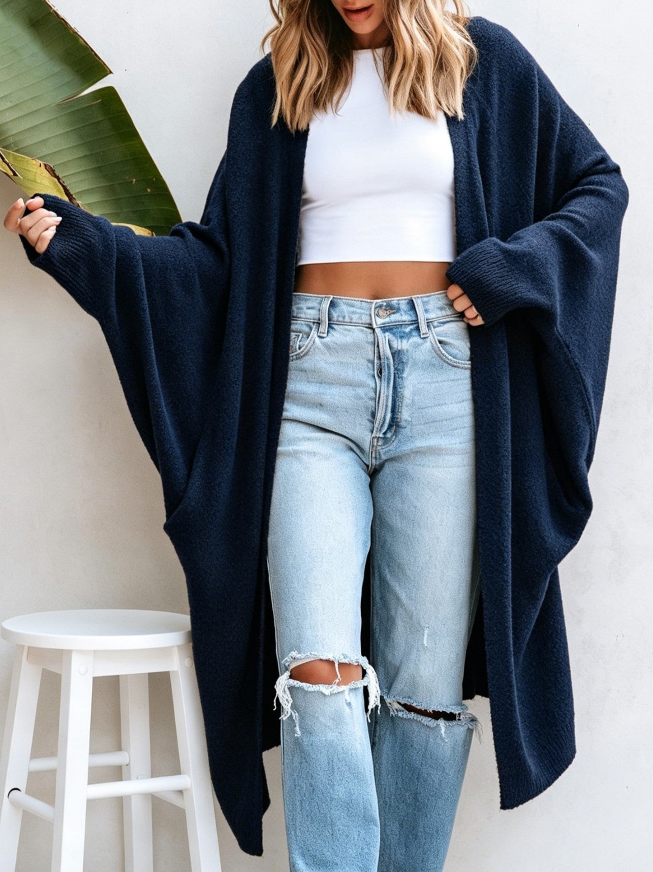 Women's Batwing Sleeve Relaxed Maxi Knit Cardigan