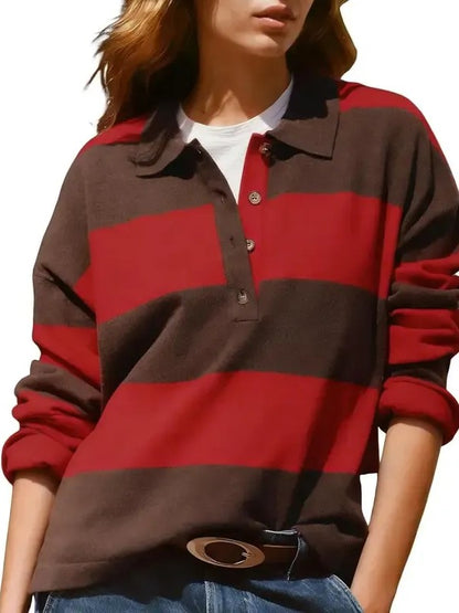 Women's Striped Button Knit Polo Shirt