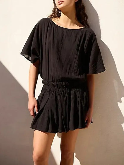 Women's Elastic Waist Short Sleeve Dress