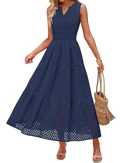 Women's Sleeveless Eyelet Summer Maxi Dress