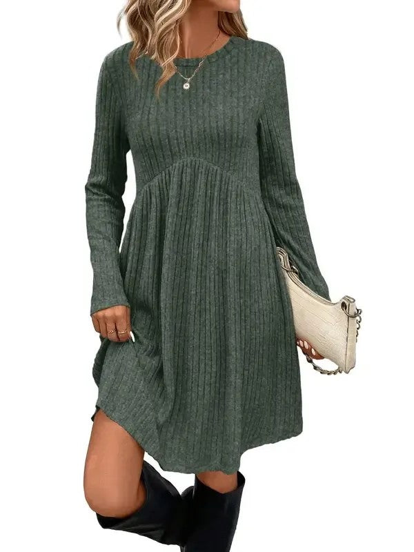 Women's Ribbed Long Sleeve Babydoll Dress