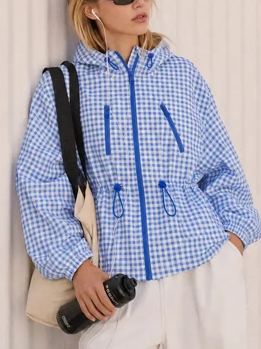 Women's Oversized Plaid Checkered Casual Windbreaker Coat
