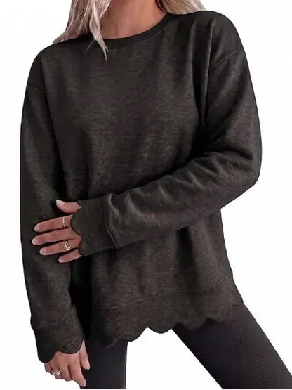 Women's Crew Neck Wavy Scallop Oversized Sweatshirt