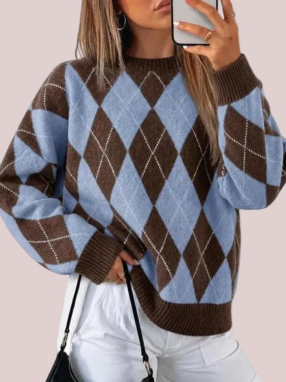 Women's Oversized Argyle Plaid Sweater