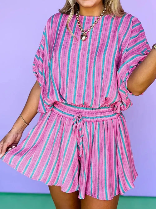 Women's Vertical Striped 2 Piece Short Set