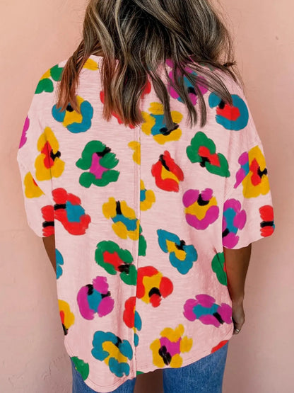 Women's Colorful Leopard Print Short Sleeve T-Shirt