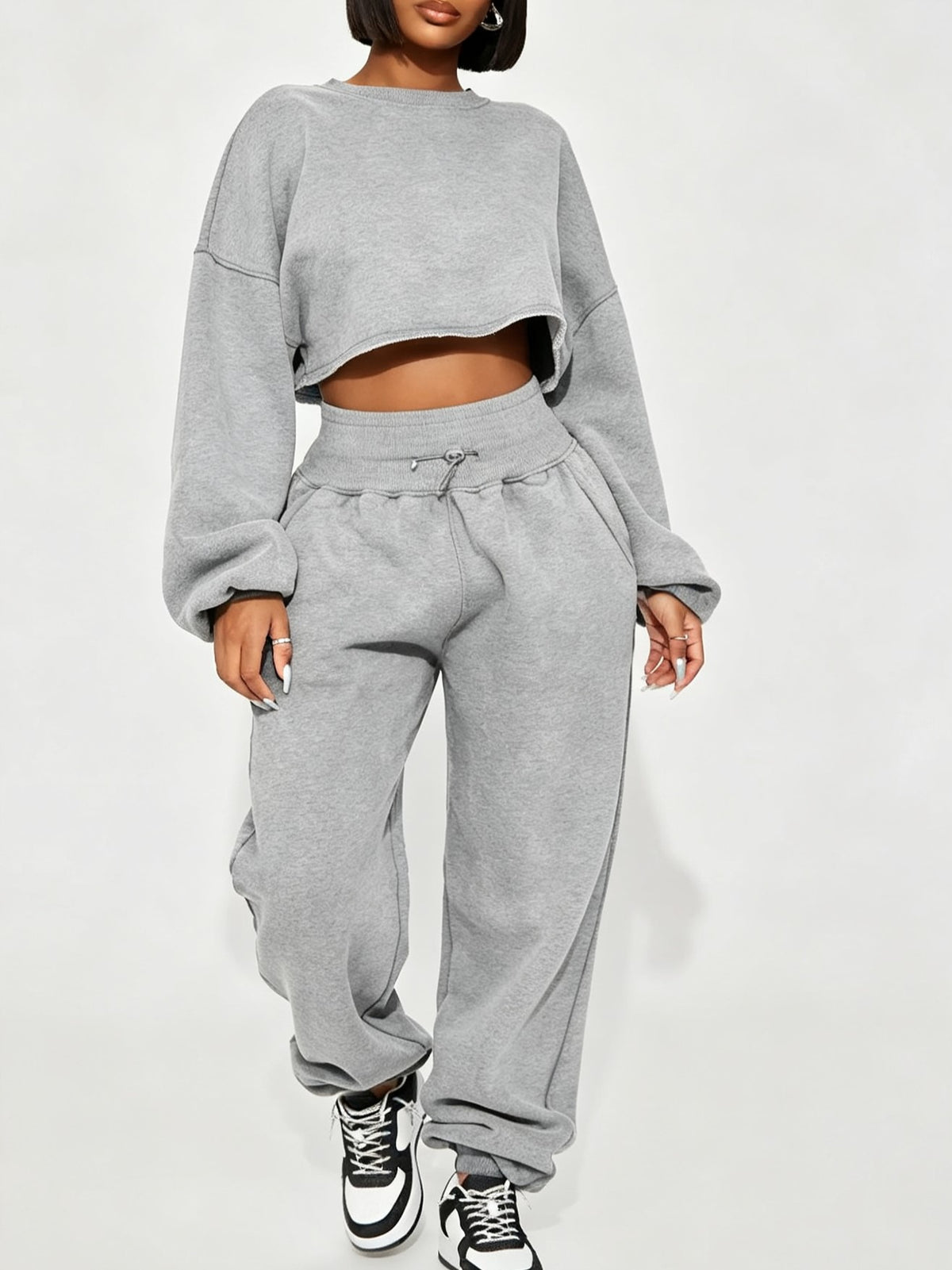 Women's Cropped Long Sleeve Sweatshirt & Jogger Pants Set