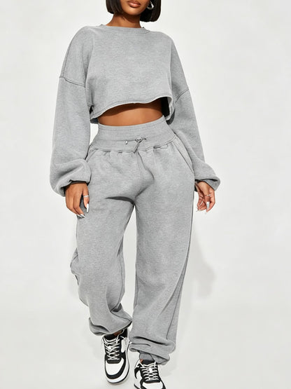 Women's Cropped Long Sleeve Sweatshirt & Jogger Pants Set