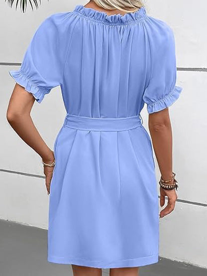 Women's Off The Shoulder Ruffle Sleeve Belted Dress
