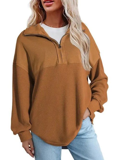 Oversized Waffle Half Zip Top