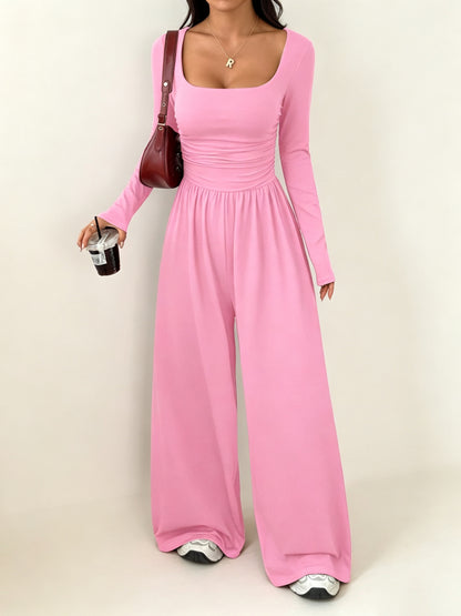 Women's Soft Stretchy Square Neck Wide Leg Jumpsuit
