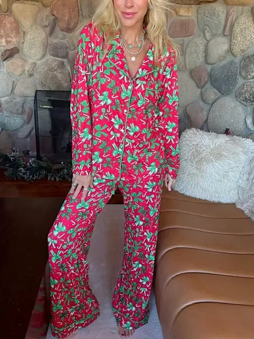 Christmas Bow Wide Leg Pajama Set