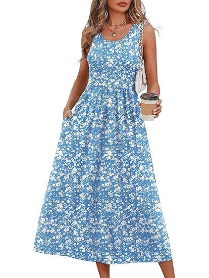 Women's Flowy Casual Midi Dress with Pockets