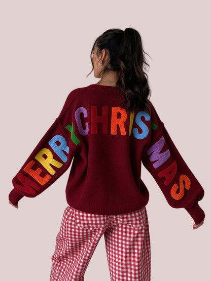 Women's Merry Christmas Rainbow Letter Sweater