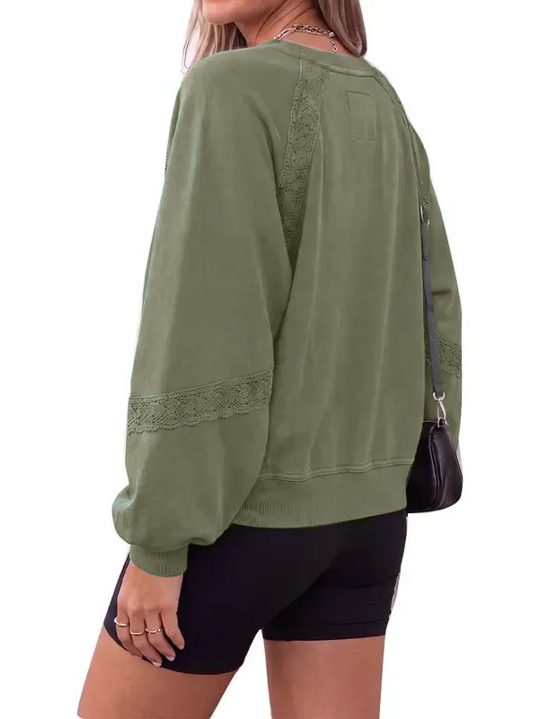 Women's Notch Neck Lace Patchwork Raglan Sweatshirt