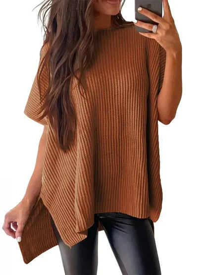Women's Round Neck Side Slit Oversized Knit Top