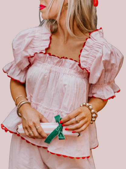 Valentine Ruffle Puff Sleeve Pajamas Set (Buy 2 Free Shipping)
