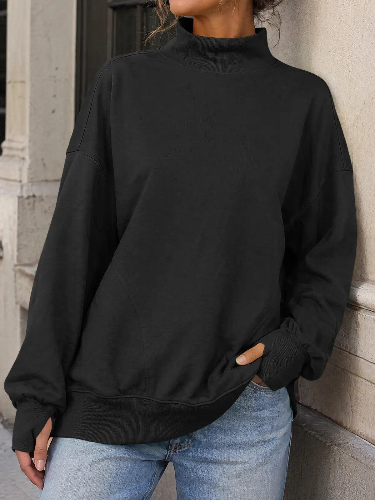 Women's Thumb‑Hole Mock Neck Sweatshirt