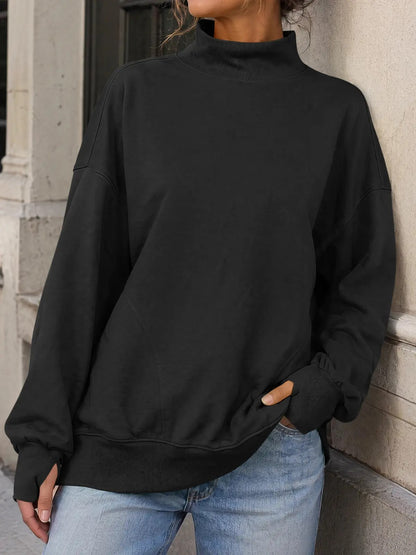 Women's Thumb‑Hole Mock Neck Sweatshirt