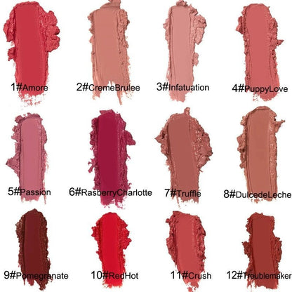 12 Color Cream Texture Waterproof Lipstick