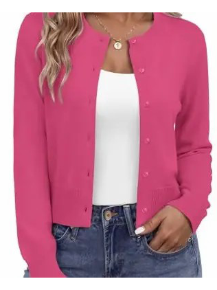 Women's Cropped Round‑Neck Knit Cardigan