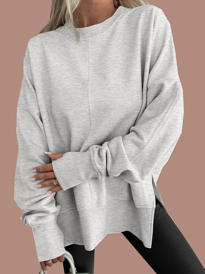 Women's Oversized Thumbhole Long Sleeve Side Slit Sweatshirt