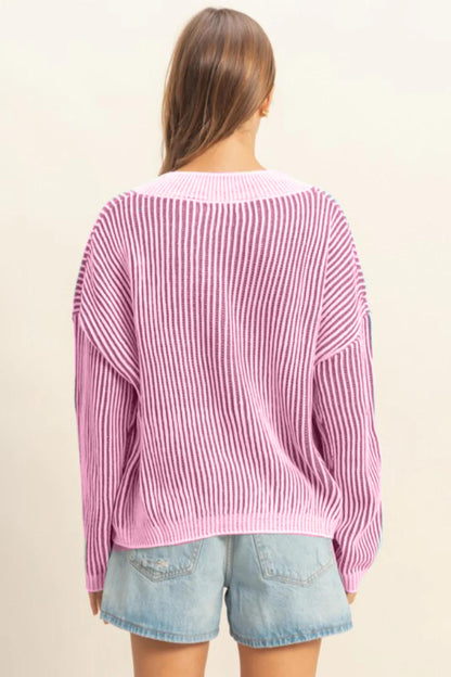 Women's Fashion Striped V-Neck Sweater