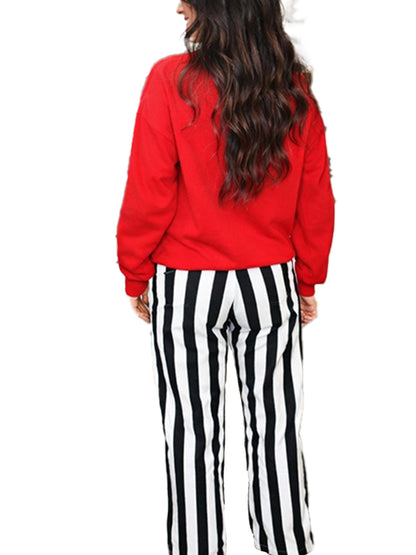 Valentine¡¯s Day Heart-print Striped Sweatshirt