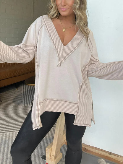 Oversized Side Zipper V-Neck Sweatshirt