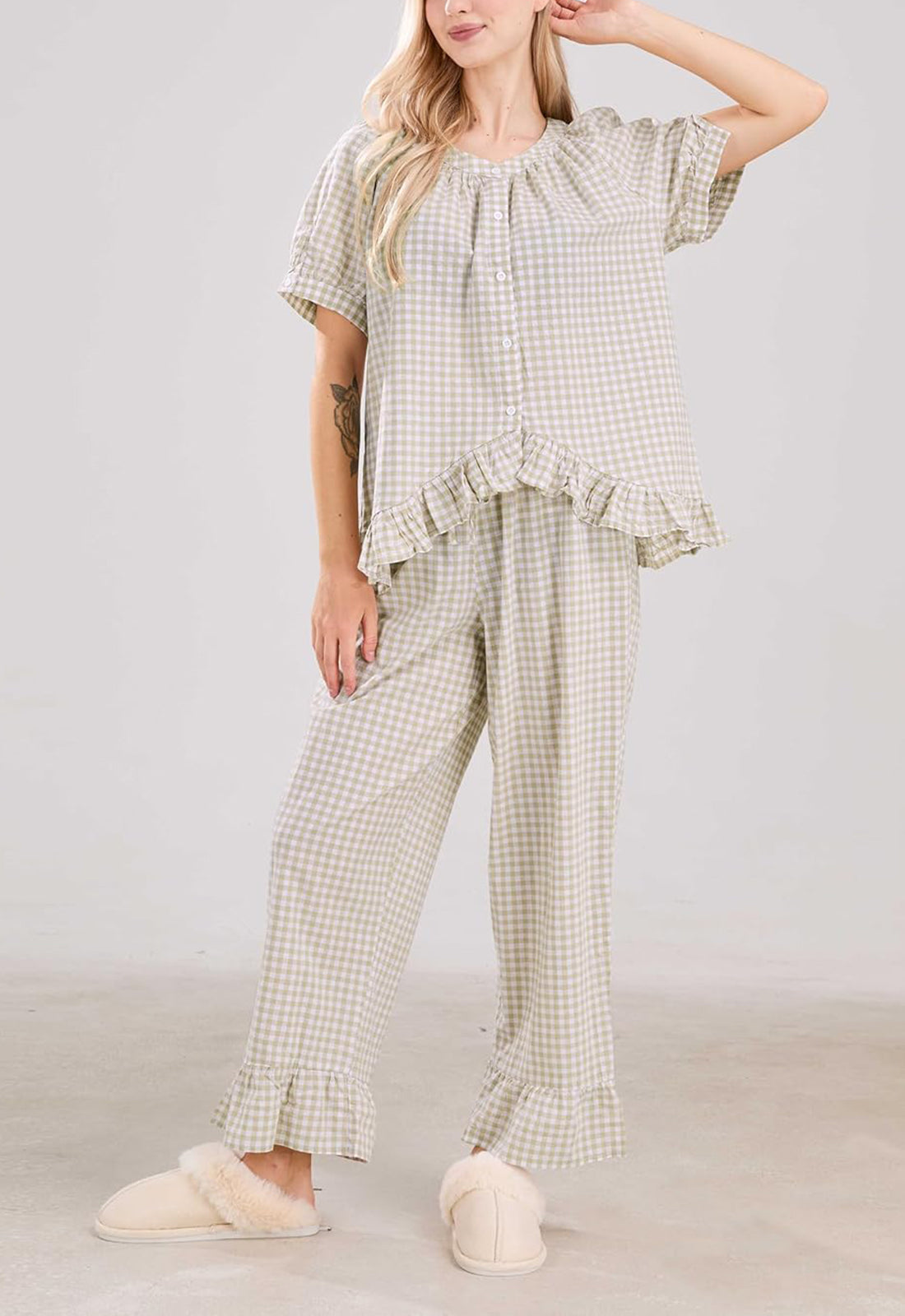 Women's  2 Piece Gingham Pajama Set