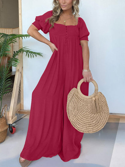 New Bubble Sleeve Ruffled Jumpsuit