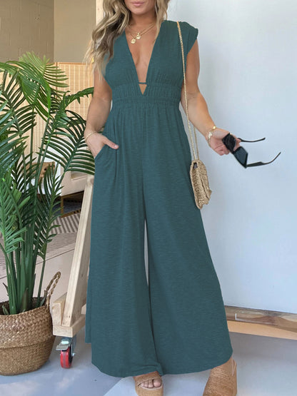 Deep V Sleeveless High Waist Jumpsuit
