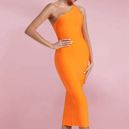 Women's One Shoulder Bandage Midi  Dress