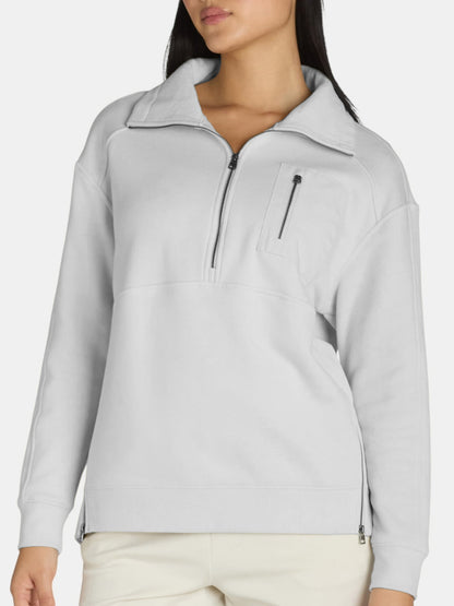 Women's Quarter Zip Side Slit Zipper Pullover