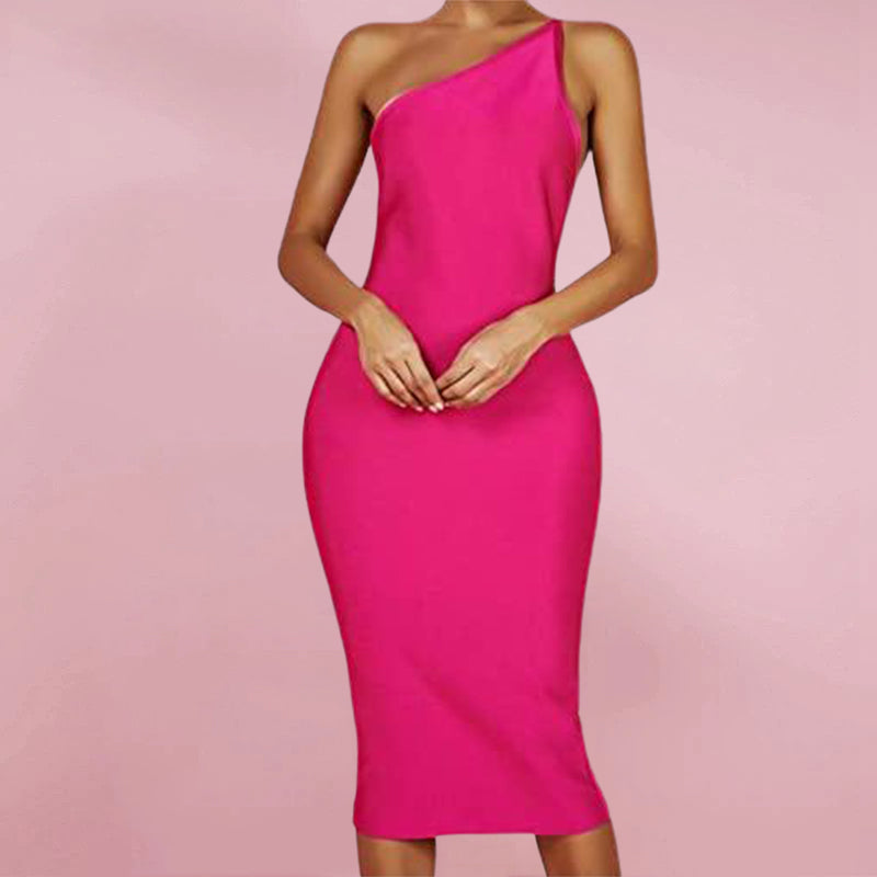 Women's One Shoulder Bandage Midi  Dress